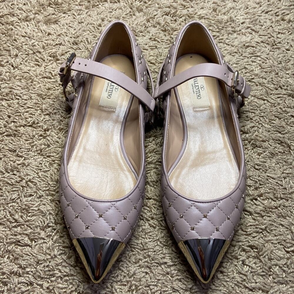 Authentic Valentino Poudre Rockstud Gold Pointe flats Shoes Size 38/8